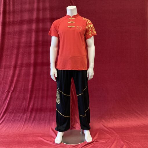 milk silk wushu summer training apparel Red & Black