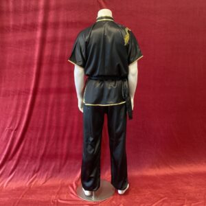 Wushu uniform black satin gold dragon embroidery