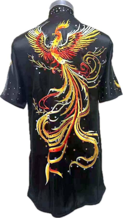 Black Phoenix feathers pure silk wushu taiji uniform