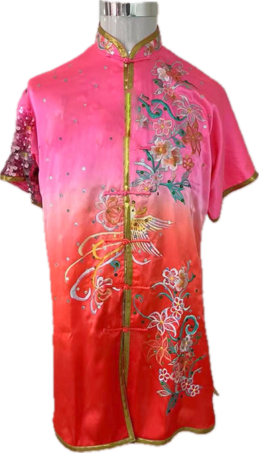 Red Pink Phoenix pure silk wushu taiji uniform