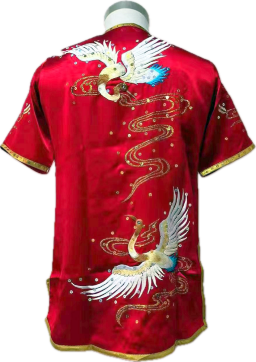 Red double crane pure silk wushu taiji uniform